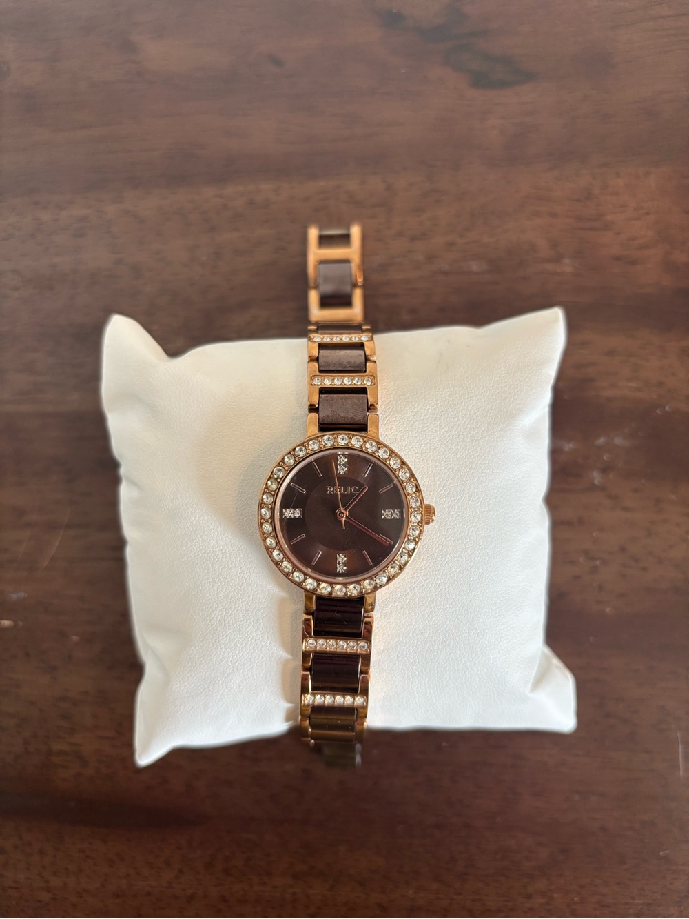Relic Rose Gold and Black Link Bracelet Watch - Sleek Round Case